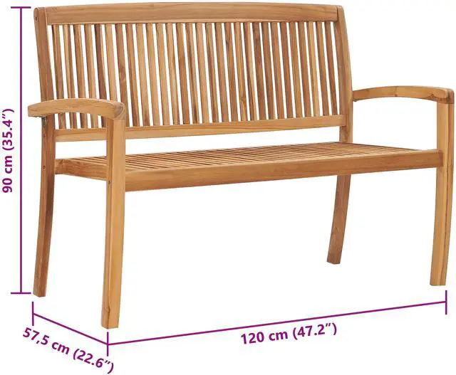Alt view image 6 of 6 - vidaXL 2-Seater Stacking Garden Bench 47.2" Solid Teak Wood