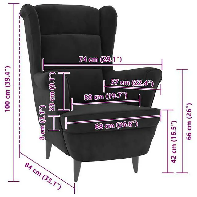 Alt view image 4 of 7 - vidaXL Armchair Black Velvet (100% polyester), plywood Standard Armchair