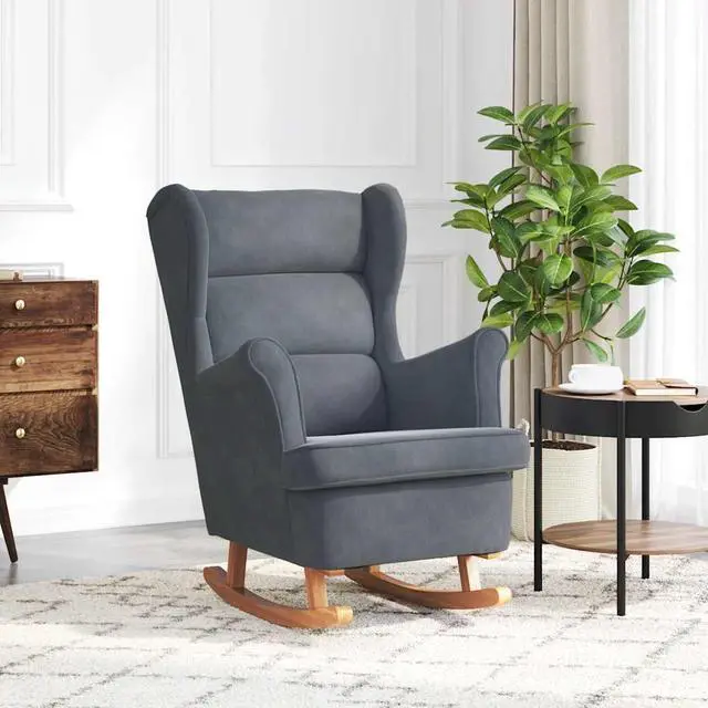 Main image of vidaXL Rocking Chair Wingback Dark Grey Velvet and Solid Wood