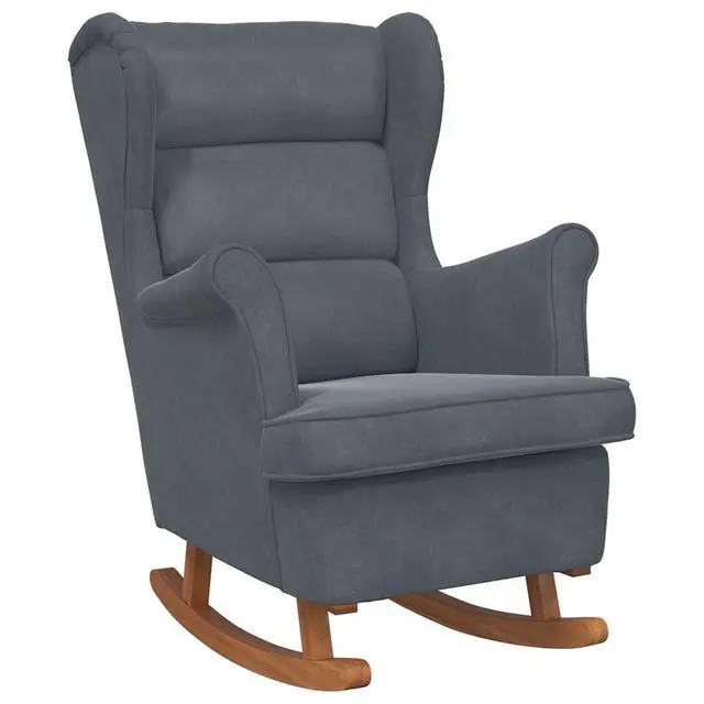 Alt view image 2 of 7 - vidaXL Rocking Chair Wingback Dark Grey Velvet and Solid Wood