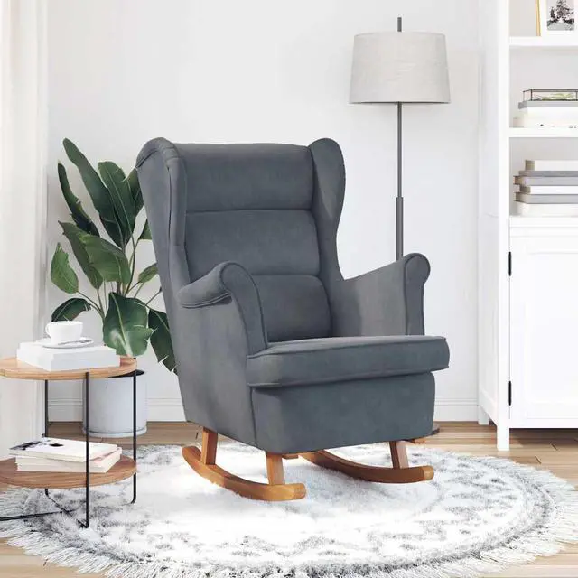 Alt view image 3 of 7 - vidaXL Rocking Chair Wingback Dark Grey Velvet and Solid Wood