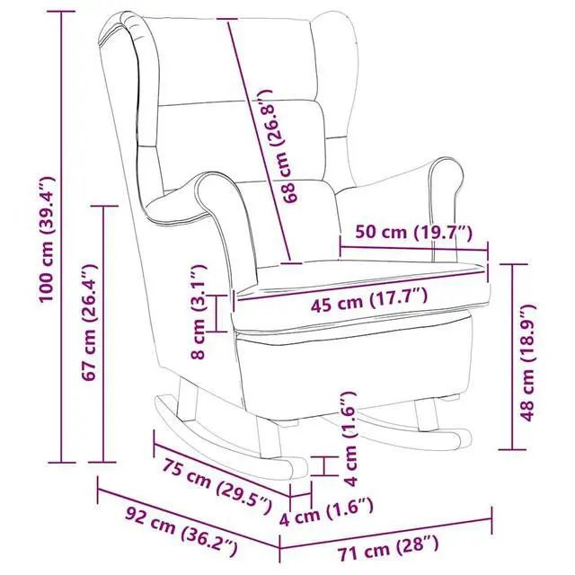 Alt view image 4 of 7 - vidaXL Rocking Chair Wingback Dark Grey Velvet and Solid Wood