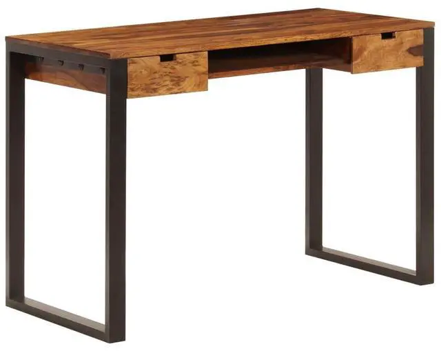 Main image of vidaXL Desk Acacia wood brown, black Acacia wood and powder-coated steel