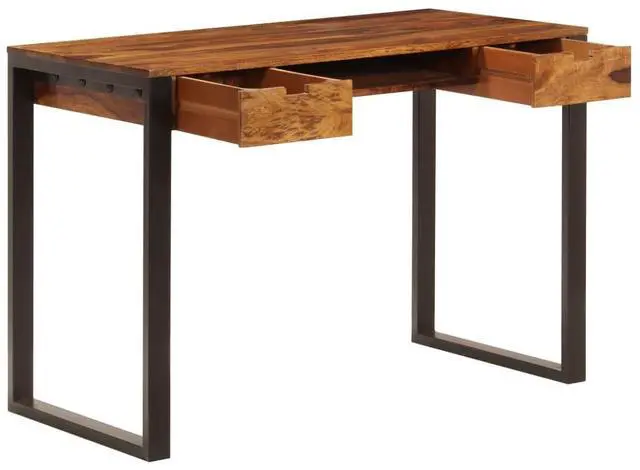 Alt view image 2 of 7 - vidaXL Desk Acacia wood brown, black Acacia wood and powder-coated steel