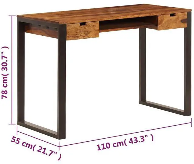 Alt view image 4 of 7 - vidaXL Desk Acacia wood brown, black Acacia wood and powder-coated steel