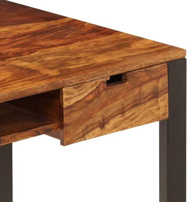 Alt view image 6 of 7 - vidaXL Desk Acacia wood brown, black Acacia wood and powder-coated steel