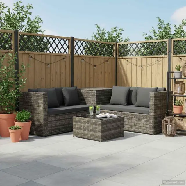 Main image of vidaXL Patio Furniture Set 4 Piece Outdoor Sofa with Coffee Table Rattan Gray