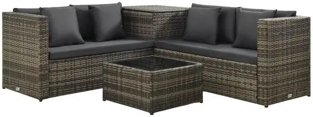 Alt view image 2 of 7 - vidaXL Patio Furniture Set 4 Piece Outdoor Sofa with Coffee Table Rattan Gray