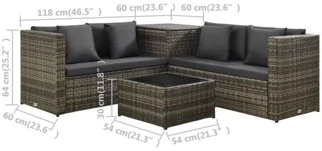Alt view image 4 of 7 - vidaXL Patio Furniture Set 4 Piece Outdoor Sofa with Coffee Table Rattan Gray