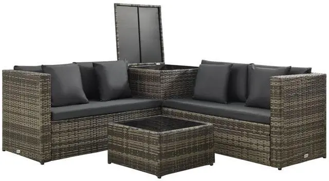 Alt view image 5 of 7 - vidaXL Patio Furniture Set 4 Piece Outdoor Sofa with Coffee Table Rattan Gray