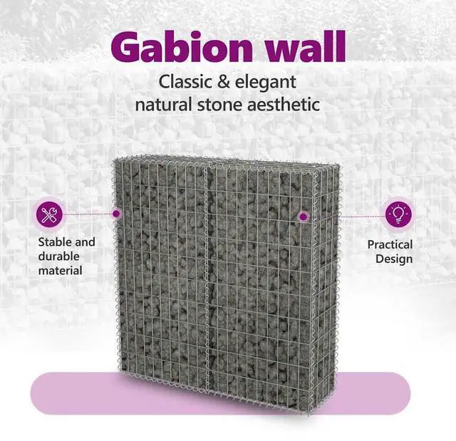 Alt view image 5 of 7 - vidaXL Gabion Basket with Lids, Galvanized Steel Gabion Wall, 39.4"x7.9"x39.4"