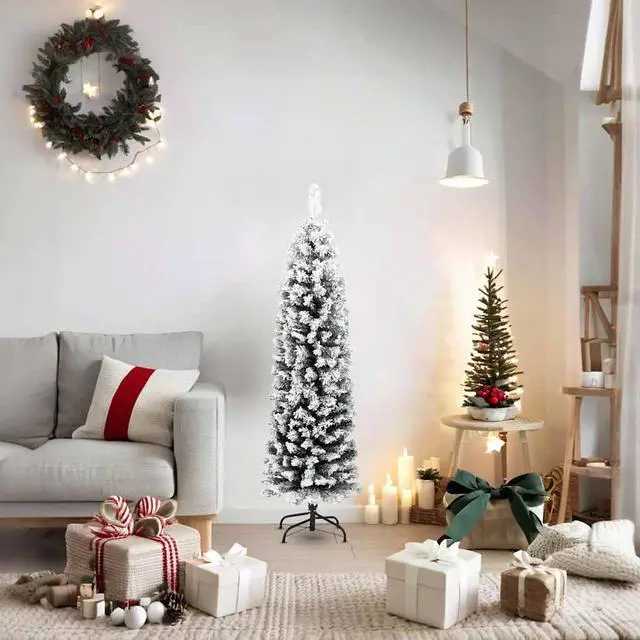 Alt view image 2 of 7 - vidaXL Christmas Tree Decoration Artificial Tree with Flocked Snow Green PVC