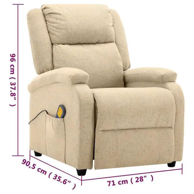 Alt view image 4 of 6 - vidaXL Massage Recliner Chair Electric Reclining Chair for Elderly Cream Fabric