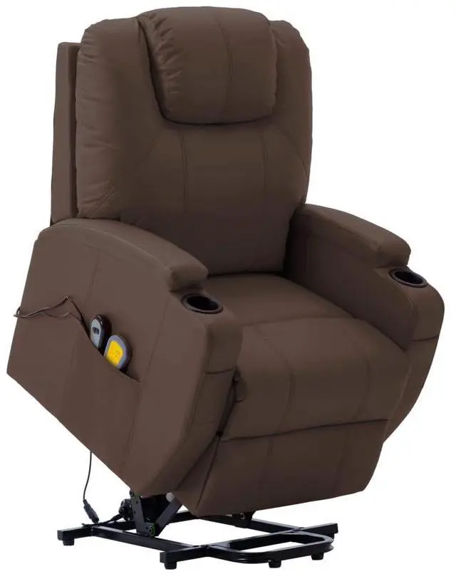 Main image of vidaXL Massage Stand-up Chair Brown Faux Leather Power Lift Recliner Furniture