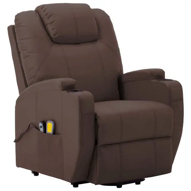 Alt view image 2 of 7 - vidaXL Massage Stand-up Chair Brown Faux Leather Power Lift Recliner Furniture