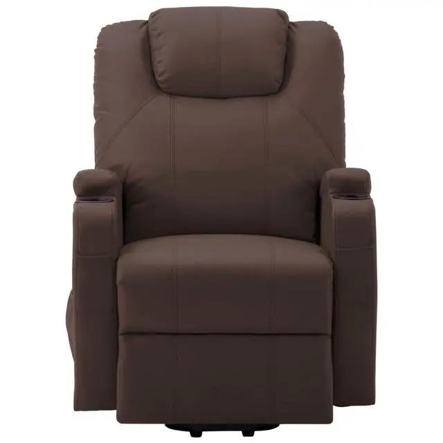 Alt view image 3 of 7 - vidaXL Massage Stand-up Chair Brown Faux Leather Power Lift Recliner Furniture
