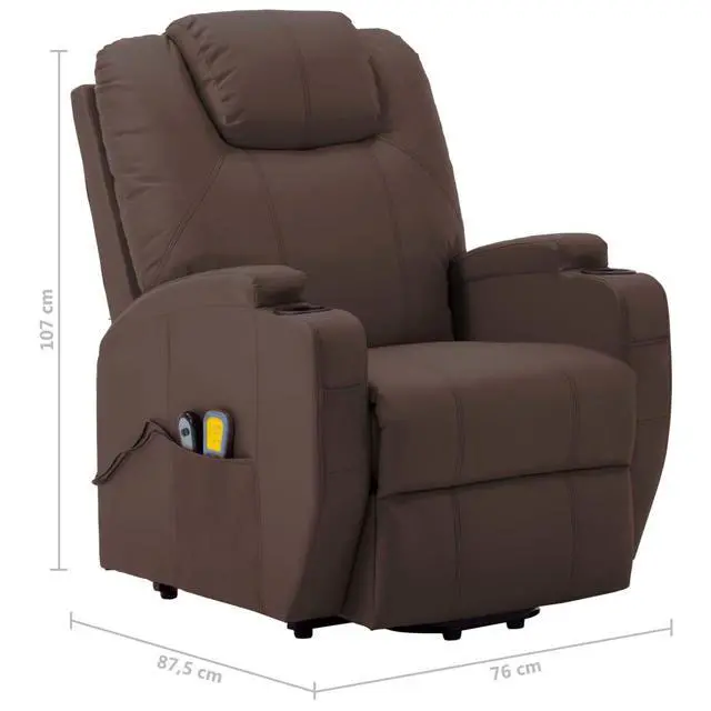 Alt view image 4 of 7 - vidaXL Massage Stand-up Chair Brown Faux Leather Power Lift Recliner Furniture