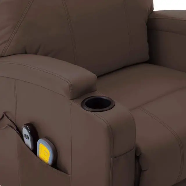 Alt view image 7 of 7 - vidaXL Massage Stand-up Chair Brown Faux Leather Power Lift Recliner Furniture