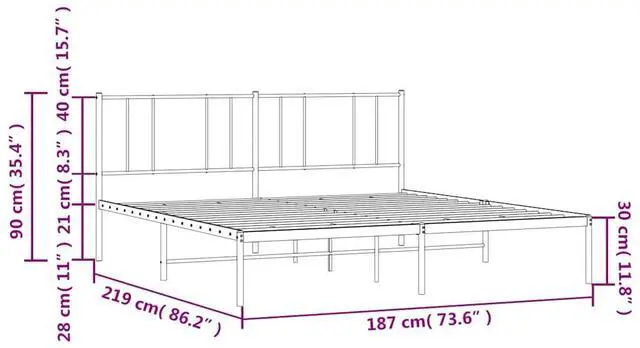 Alt view image 4 of 7 - vidaXL 12 Inch California King Metal Bed Frame with Headboard, No Box Spring Needed, Noise Free Platform Bed Frame with Steel Slats, Easy Assembly, Under Bed Storage, Minimalist, Black