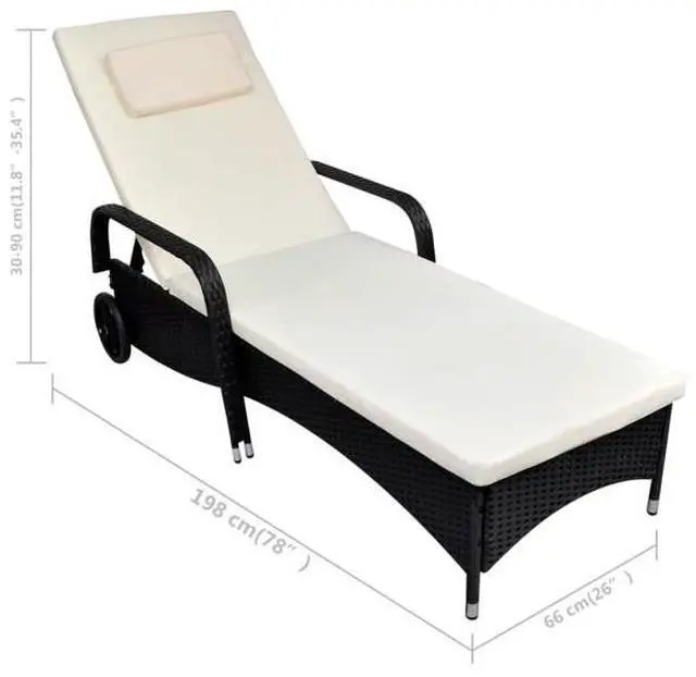 Alt view image 4 of 9 - vidaXL Patio Lounge Chair Sunlounger Sunbed with Cushion Black Poly Rattan