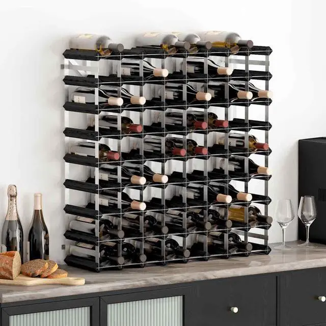 Alt view image 10 of 16 - vidaXL Wine Rack for 72 Bottles Black Solid Pine Wood
