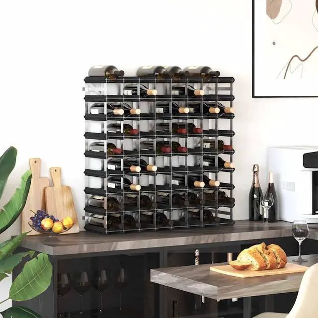 Alt view image 12 of 16 - vidaXL Wine Rack for 72 Bottles Black Solid Pine Wood