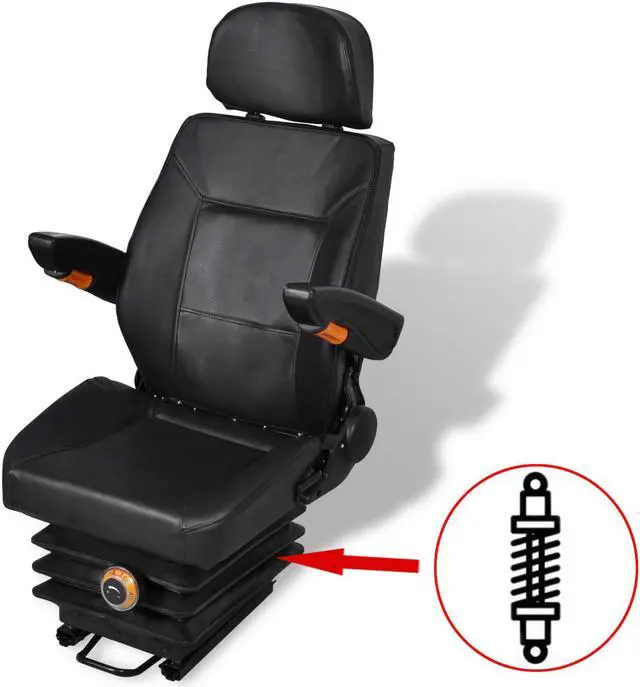 Alt view image 6 of 20 - vidaXL Tractor Seat w/ Suspension Black Forklift Replacement Relaxer Chair