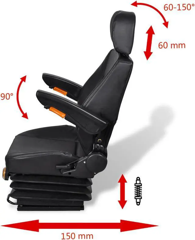 Alt view image 5 of 20 - vidaXL Tractor Seat w/ Suspension Black Forklift Replacement Relaxer Chair
