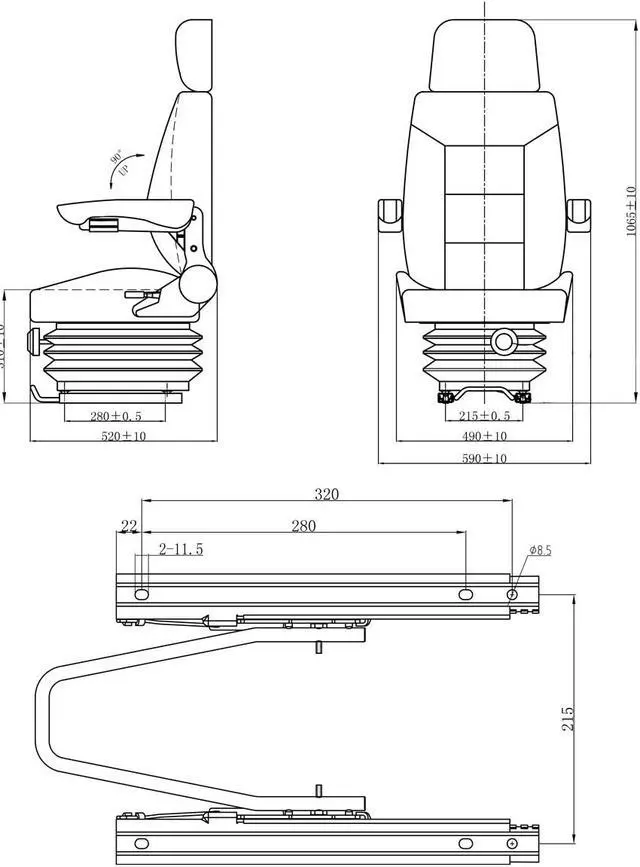 Alt view image 7 of 20 - vidaXL Tractor Seat w/ Suspension Black Forklift Replacement Relaxer Chair