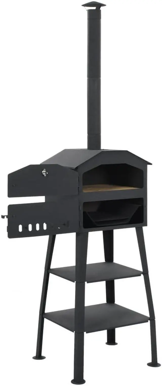 Alt view image 6 of 17 - vidaXL Patio Outdoor Pizza Oven Charcoal Fired Garden Chimney BBQ Smoker Bread