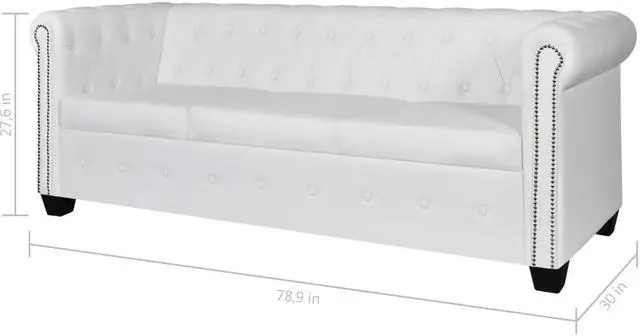 Alt view image 4 of 7 - Artificial Leather Chesterfield 3-Seater Sofa White