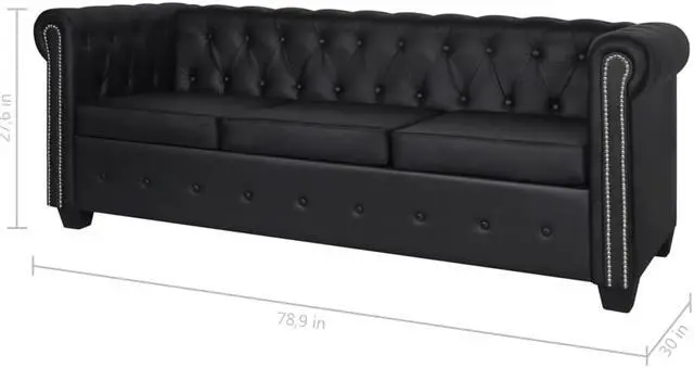 Alt view image 5 of 7 - vidaXL Sofa 3 Seater Couch Furniture with Tufted Arms Artificial Leather Black