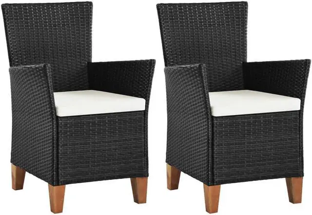 Main image of vidaXL Patio Chairs 2 Pcs Dining Single Chair with Cushions Poly Rattan Black