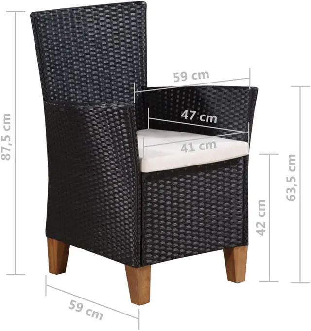 Alt view image 6 of 14 - vidaXL Patio Chairs 2 Pcs Dining Single Chair with Cushions Poly Rattan Black