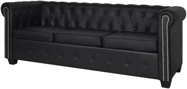 Main image of vidaXL Sofa 3 Seater Couch Furniture with Tufted Arms Artificial Leather Black