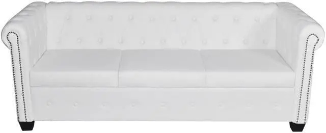 Alt view image 2 of 7 - Artificial Leather Chesterfield 3-Seater Sofa White