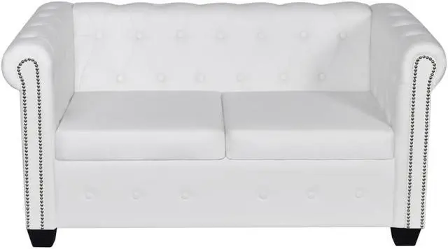 Alt view image 2 of 7 - vidaXL Sofa Chesterfield Loveseat Settee Couch Sofa Artificial Leather White