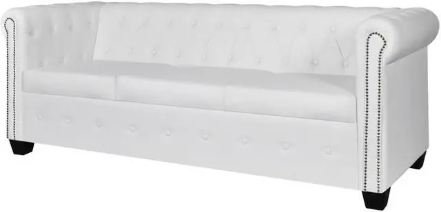 Main image of Artificial Leather Chesterfield 3-Seater Sofa White