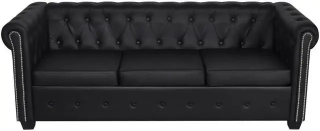 Alt view image 4 of 7 - vidaXL Sofa 3 Seater Couch Furniture with Tufted Arms Artificial Leather Black