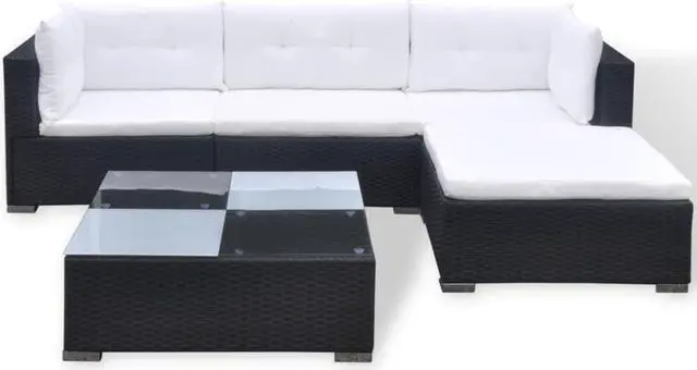 Alt view image 3 of 7 - vidaXL Patio Furniture Set 5 Piece Sofa with Coffee Table Poly Rattan Black