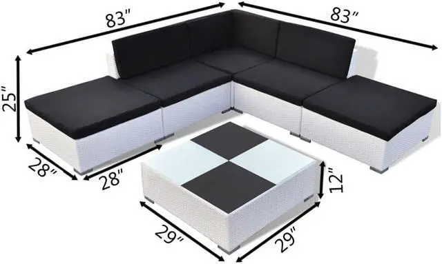 Alt view image 4 of 7 - vidaXL Patio Furniture Set 6 Piece Sofa with Coffee Table Poly Rattan White