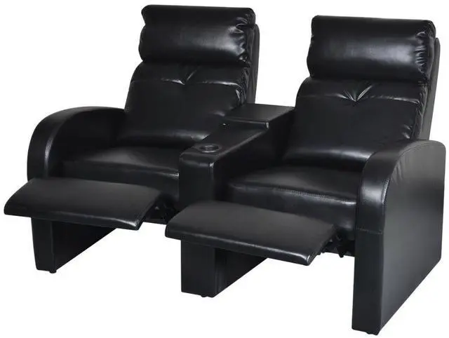 Alt view image 3 of 7 - vidaXL Artificial Leather Home Cinema Recliner Reclining Sofa 2-seat Black