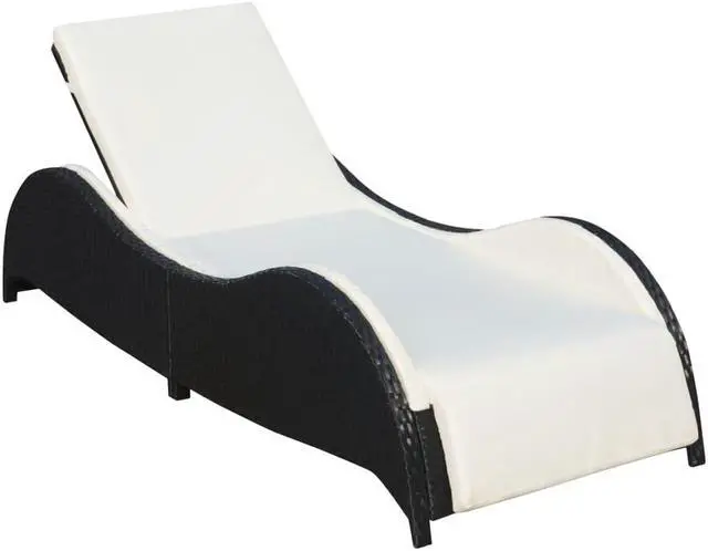 Alt view image 10 of 15 - vidaXL Patio Lounge Chair Outdoor Chaise Lounge with Cushion Poly Rattan Black