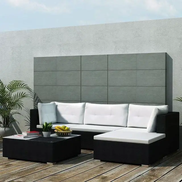 Alt view image 2 of 7 - vidaXL Patio Furniture Set 5 Piece Sofa with Coffee Table Poly Rattan Black