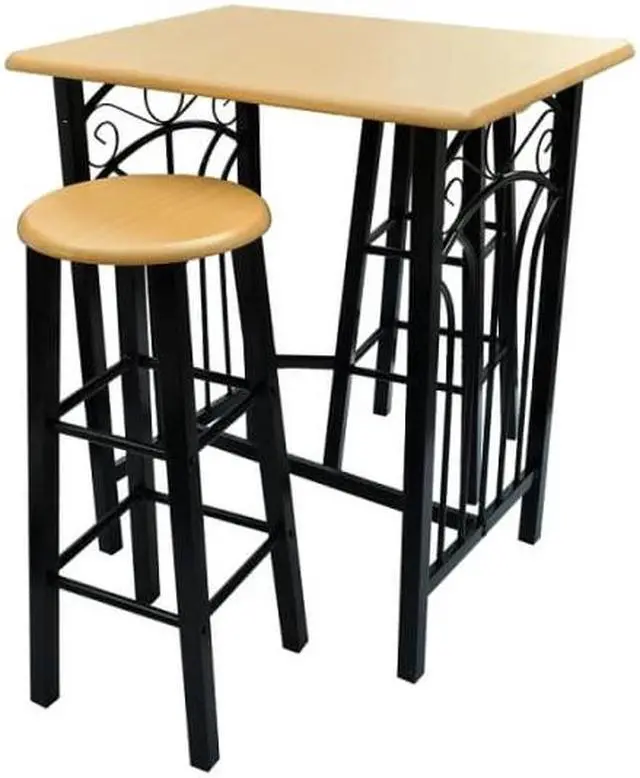Alt view image 2 of 11 - vidaXL Dining Table Set 2 Chairs Breakfast Bar Dinner Table Stools Furniture