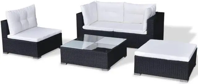 Alt view image 4 of 7 - vidaXL Patio Furniture Set 5 Piece Sofa with Coffee Table Poly Rattan Black