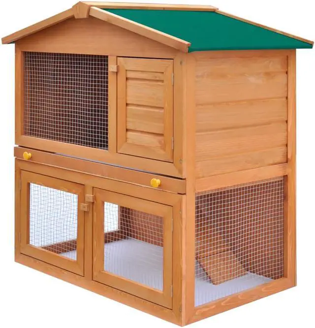 Alt view image 5 of 10 - Outdoor Rabbit Hutch Small Animal House Pet Cage 3 Doors Wood