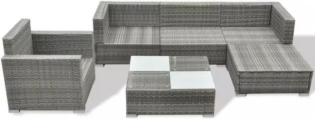 Alt view image 4 of 7 - vidaXL Patio Furniture Set 6 Piece Sofa with Coffee Table Poly Rattan Gray