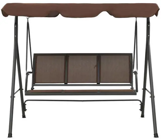Alt view image 13 of 16 - vidaXL Swing Chair Outdoor Swing Bench with Adjustable Canopy Coffee Steel