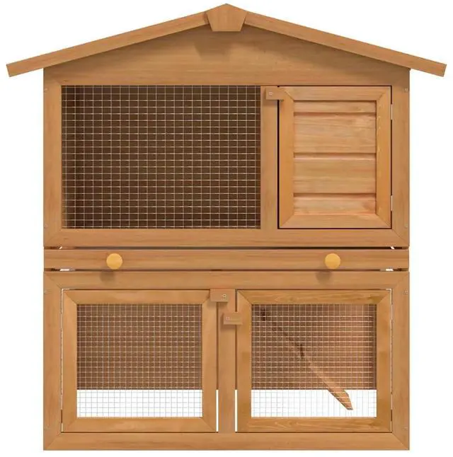 Alt view image 8 of 10 - Outdoor Rabbit Hutch Small Animal House Pet Cage 3 Doors Wood